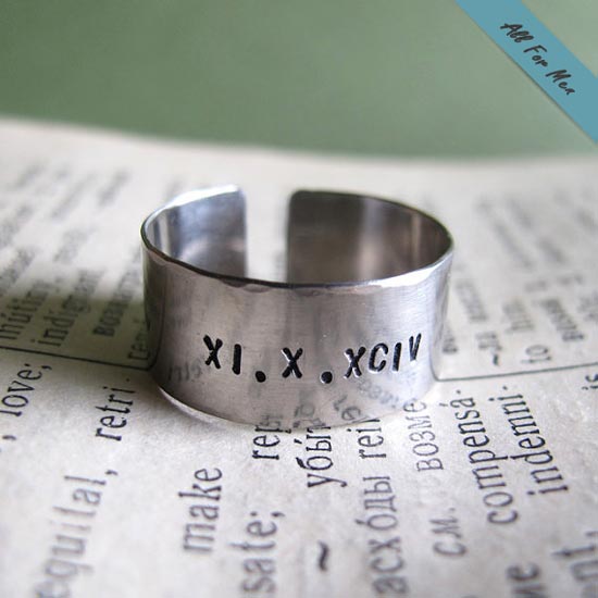 Roman Date Ring for Men -  Anniversary Gift - Personalized Band