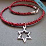 Braided Leather Necklace with Star Of David Pendant for Men