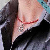 Braided Leather Necklace with Star Of David Pendant for Men