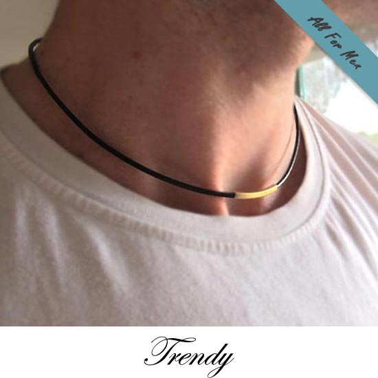 Elegant Leather Choker Necklace for Men with Gold / Silver tube / Mens  Jewelry – All-For-Men