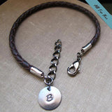 Leather Braided Bracelet with Name Charm