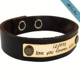 Personalized Anniversary Gift - Customized Leather Cuff Bracelet