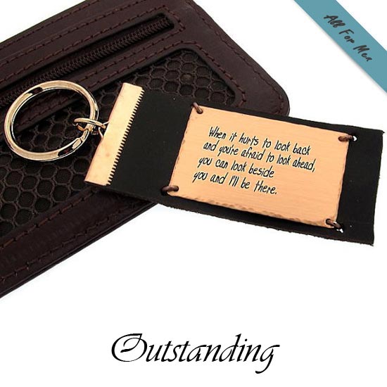 Quote Engraved Personalized Keychain for Him - Mens Accessories Brown / Stainless Steel
