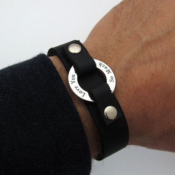 Personalized Engraved Leather Bracelet, Gift Idea for Husband