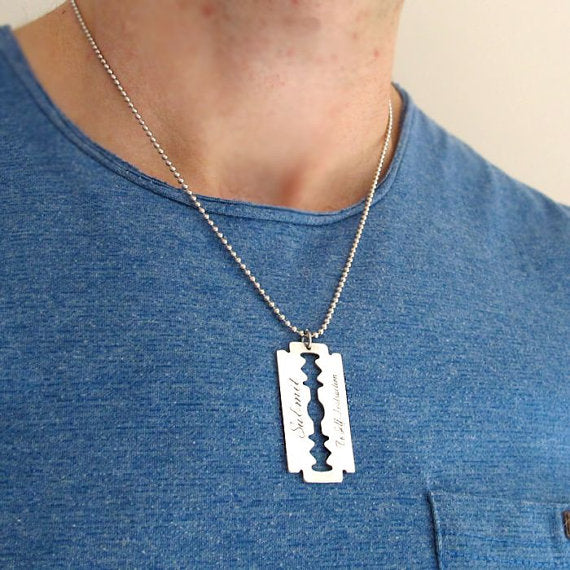 Silver razor discount blade pendant