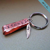 Retro Keychain with Feather for Men - Personalized Keychain