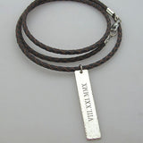 Roman Numerals Engraved Mens Necklace, Braided Leather Cord
