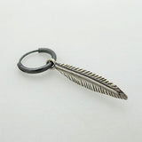 Silver Hoop Earring with Feather Pendant - Oxidized Silver