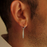 Silver Hoop Earring with Feather Pendant - Oxidized Silver
