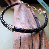 Braided Leather Black Bracelet with Sterling Silver Bead