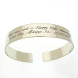Engraved Silver Cuff - Quote bracelet - 25th anniversary Gift