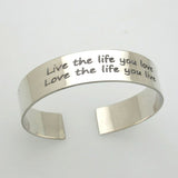 Engraved Silver Cuff - Quote bracelet - 25th anniversary Gift