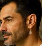 Single Silver Earring with Anchor, Hoop Earring for Him