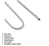 Waterproof Rounded Box Chain Necklace - Men's Stainless Steel Chains