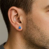 Square Stud Earrings for Men, Blue Opal Gemstone Studs 925 Sterling Silver Earrings
