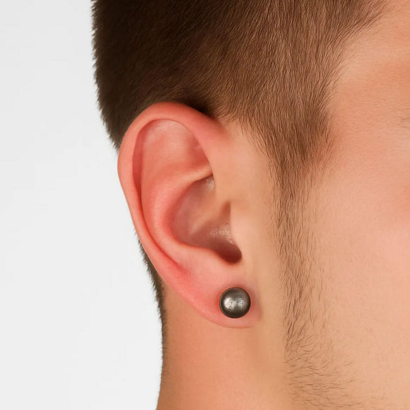 black half ball studs mens earrings