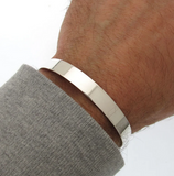 Personalized Mens Cuff Bracelet - Sterling Silver Engraved Mens