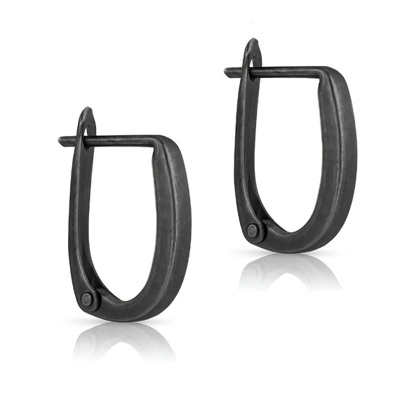 Black Huggie Earring for Men - Mens Oxidized Sterling silver Oval Earrings
