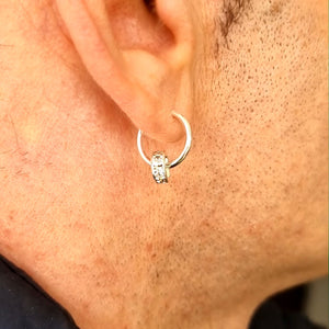 Mens hoop earring with the crystal bead in Sterling Silver