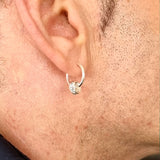 Crystal Bead Earring for Men - Sterling Silver Drop Dangle Hoop Earring