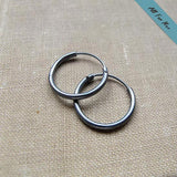 15mm Black Hoop Earrings for Men - Dark Sterling Silver