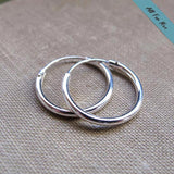 15mm Black Hoop Earrings for Men - Dark Sterling Silver