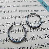 15mm Black Hoop Earrings for Men - Dark Sterling Silver