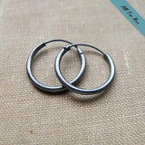 15mm Black Hoop Earrings for Men - Dark Sterling Silver