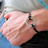 Men's Black Leather Bracelet with GPS coordinates