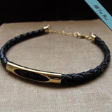 Royal Leather Black Bracelet for Men - Gold Mens Wristband