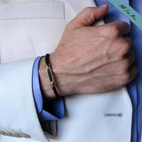 Royal Leather Black Bracelet for Men - Gold Mens Wristband
