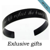 Black Personalized Mens Cuff Bracelet - Cusutom Engraved Text