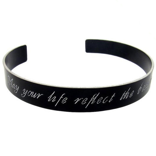 Black Personalized Mens Cuff Bracelet - Cusutom Engraved Text