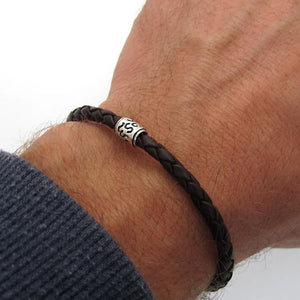 brown braided leather bracelet for men
