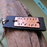 Gps Coordinates Leather Keychain for Men - Gift for Him