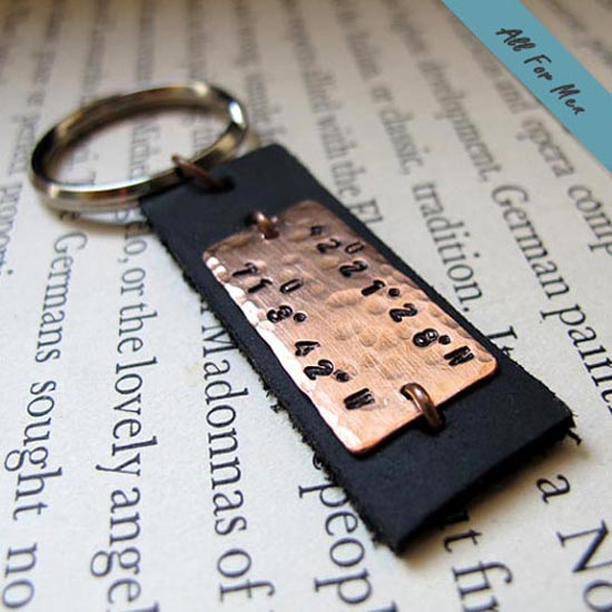 Gps Coordinates Leather Keychain for Men - Gift for Him