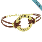 Latitude Longitude Coordinates Bracelet for Men - Custom Leather