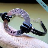 Customized Bracelet with Engraved Washer - Adjustable Leather Cuff