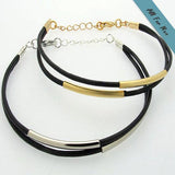 Double Wrap Leather Bracelet for Men with Gold Look