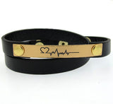 Engraved Heartbeat Leather Bracelet, Gift idea for Husband