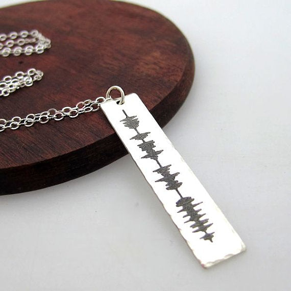 Engraved Soundwave Message Necklace, Gift for Him