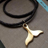 Gold Whale Tail Necklace for Men - Braided Brown Leather Cord