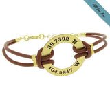 GPS Latitude Longitude Coordinates Leather Bracelet