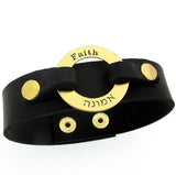 Copper Washer Engraved Bracelet for men - Engraved Leather cuff