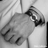 Copper Washer Engraved Bracelet for men - Engraved Leather cuff