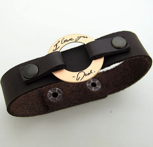 Handwritten Engraving Leather Bracelet, Gift for Men