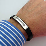 Heartbeat Engraving Leather Bracelet, Mens Accessory