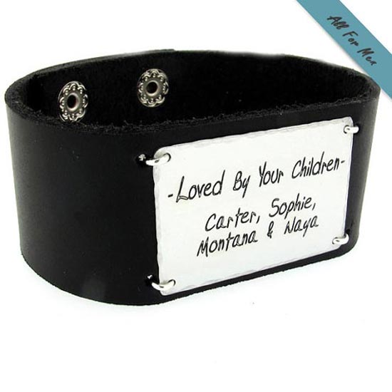 Mens Personalized Wide Leather Cuff Bracelet. 30th birthday Gift