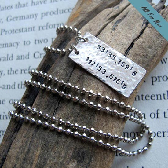 Latitude Longitude Necklace for Men - GPS Coordinates Pendant