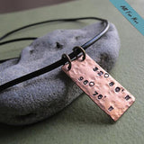 Coordinates Leather Mens Necklace - Personalized Gift for Men
